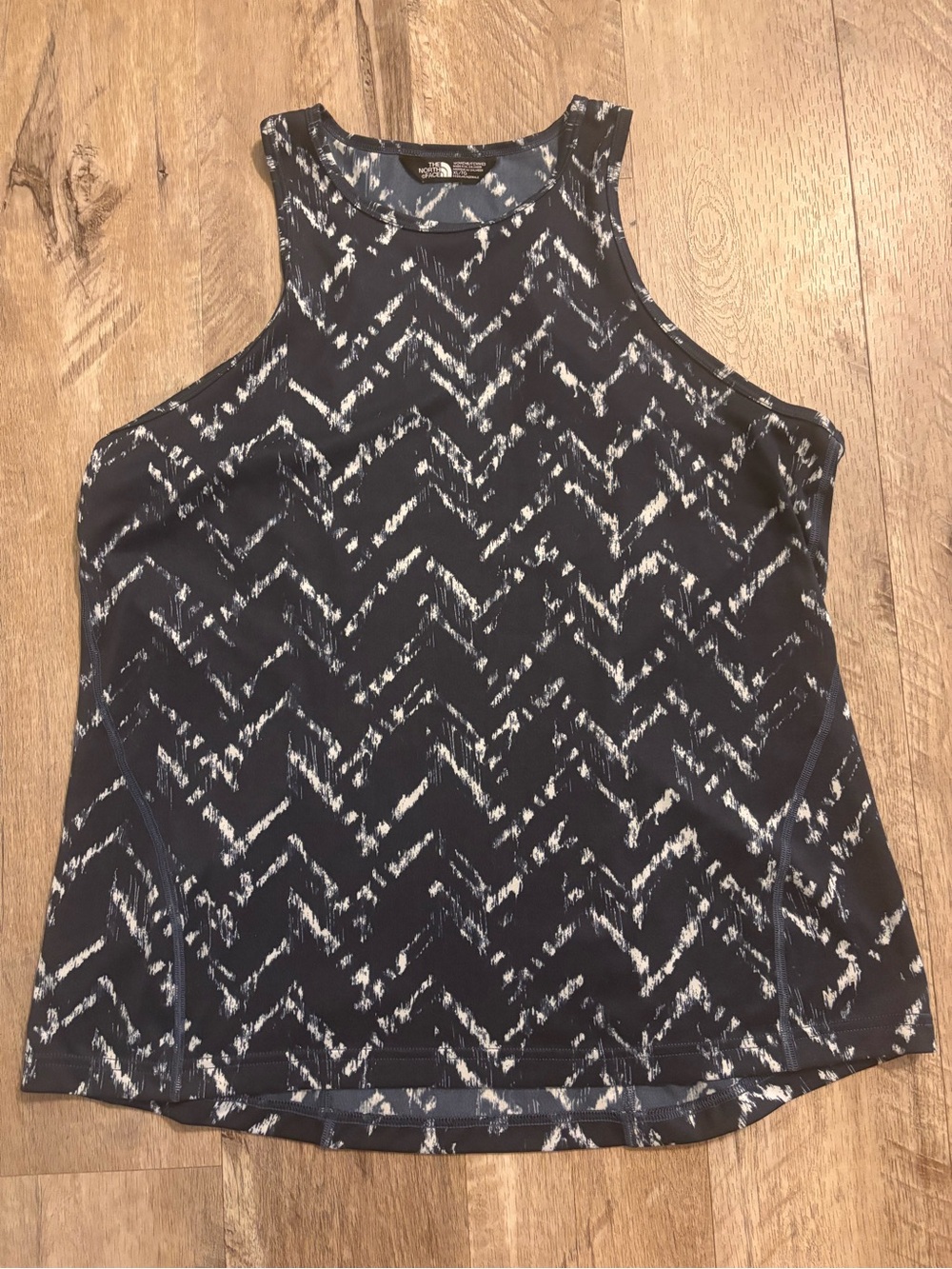 The North Face On-The-Go navy blue and white chevron patterned racerback tank